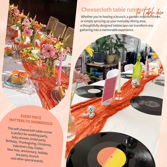 30 Pack Cheesecloth Table Runner 10FT Orange Table Runner Boho Gauze Cheese - Image 8