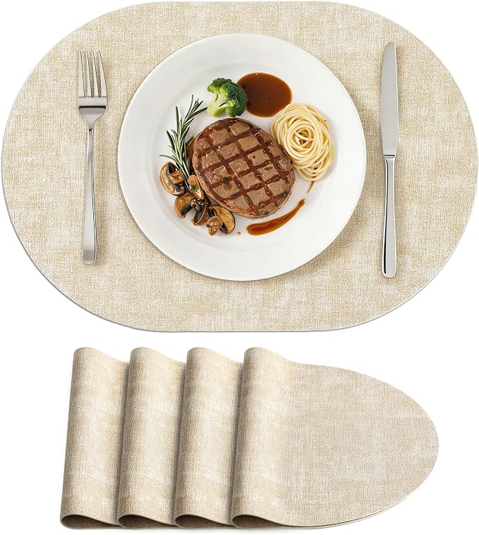 Placemats Set of 4, 11.8 x 17 Inch, Waterproof Wipeable Reversible PU Placemat by homing