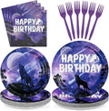 96 Pcs Wolf Birthday Party Galaxy Wolf Decorations, Serves 24 | Black Purple by Greencian