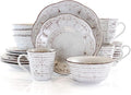 Elama Rustic Birch 16 Piece Embossed Scalloped Stoneware Round Dinnerware Set by Elama
