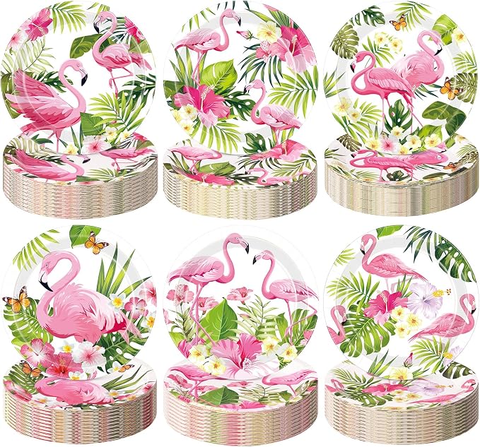 Gerrii 60 Pcs Tropical Flamingo Party Plates 7 Inch Hawaiian Themed Disposable by Gerrii