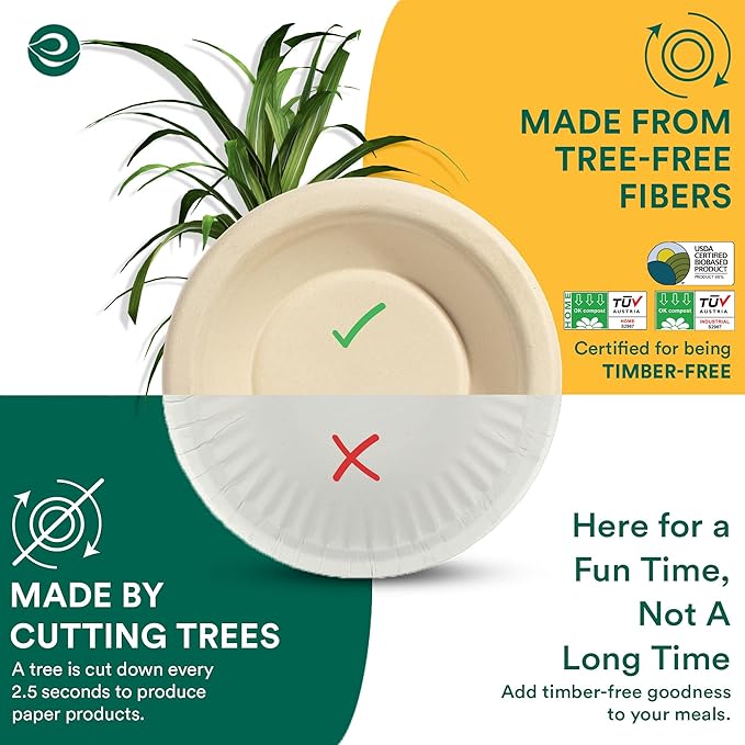 ECO SOUL 100% Compostable 24 Oz Soup Bowls [100-Pack] Disposable Sturdy Bowls I Heavy Duty Paper Bowl I Eco-Friendly Salad Bowl I Biodegradable Large