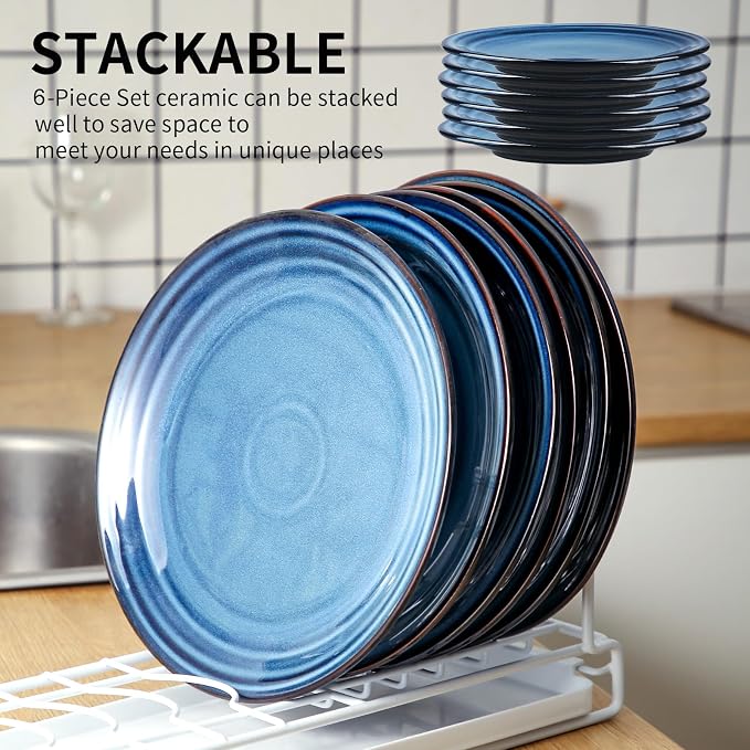 HASENSE 10 Inch Dinner Plates Set of 6, Ceramic Large Porcelain Pasta and Salad - Image 4