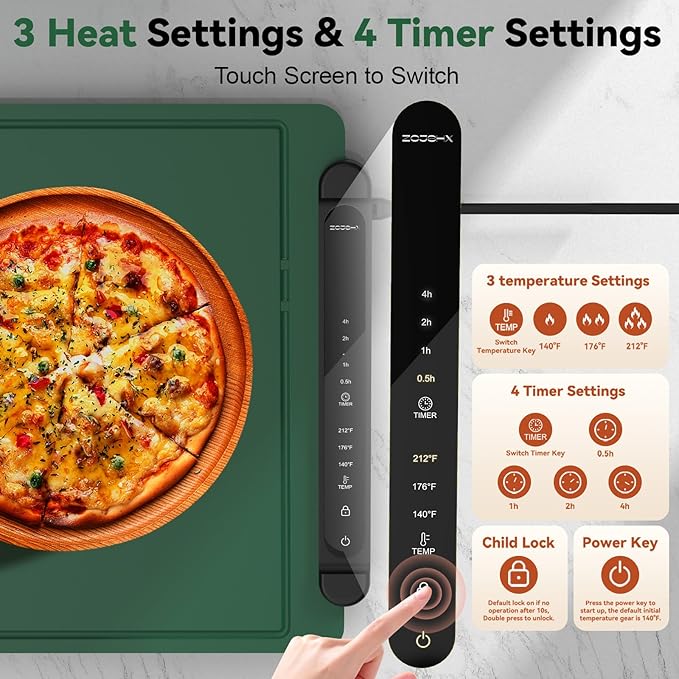 Warming Mat for Food Extra Large: 36"X16" Adjustable Silicone Food Warming Mat Heating Pad Food Warming Pad for Kitchen Counter Warming Trays for Buffets Party Hot Plates for Countertop Gifts Green