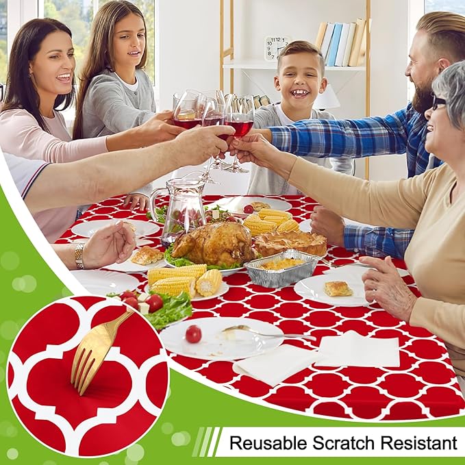 Smiry Round Plastic Table Cloth, Waterproof Vinyl Tablecloth with Flannel Backing for Round Tables, Wipeable Spillproof Tablecloths for Dining, Camping, Indoor and Outdoor (60" Round, Red)