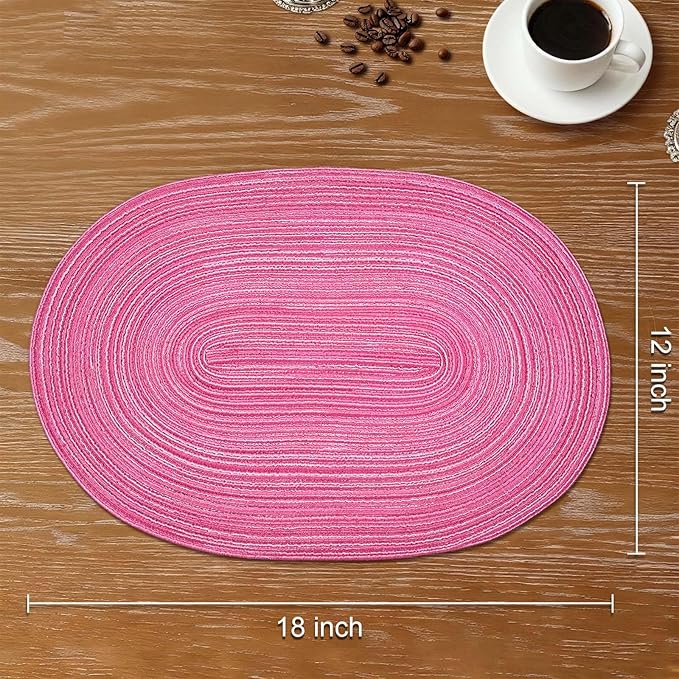 Noctiflorous Oval Braided Placemats Set of 4 Woven 12x18 Inch Non Slip Washable Heat Resistant Place Mats Tablemats for Dining Kitchen Party Daily Table Decor Dinner Mats (Hot Pink, 4)