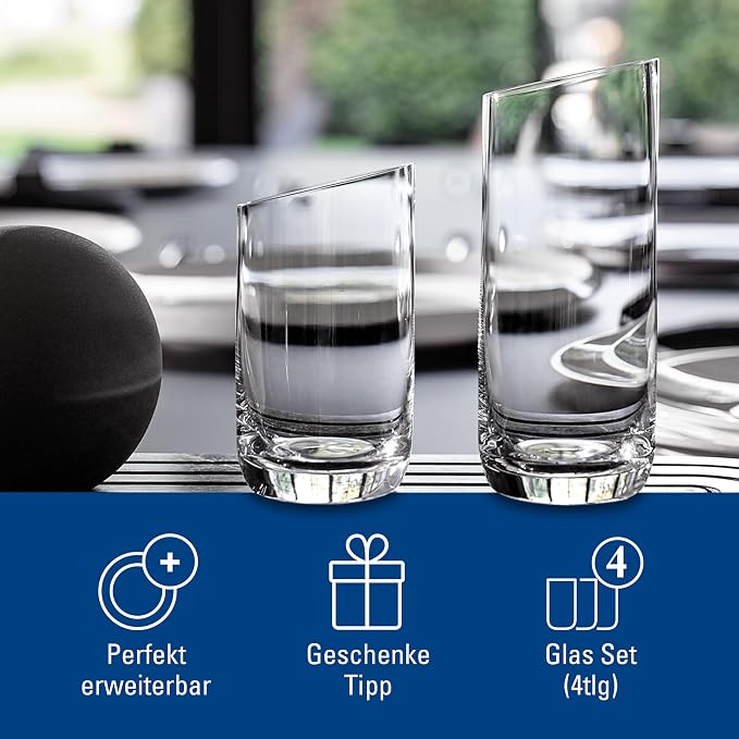Villeroy & Boch NewMoon Collection Tumbler Set, 4 Pieces, Modern Sloping Design - Image 5