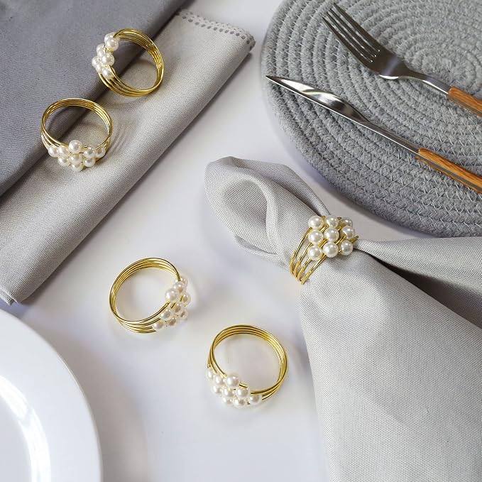 wonlex Thanksgiving Napkin Rings Set of 12, Pearl Napkin Ring Holder - Image 4