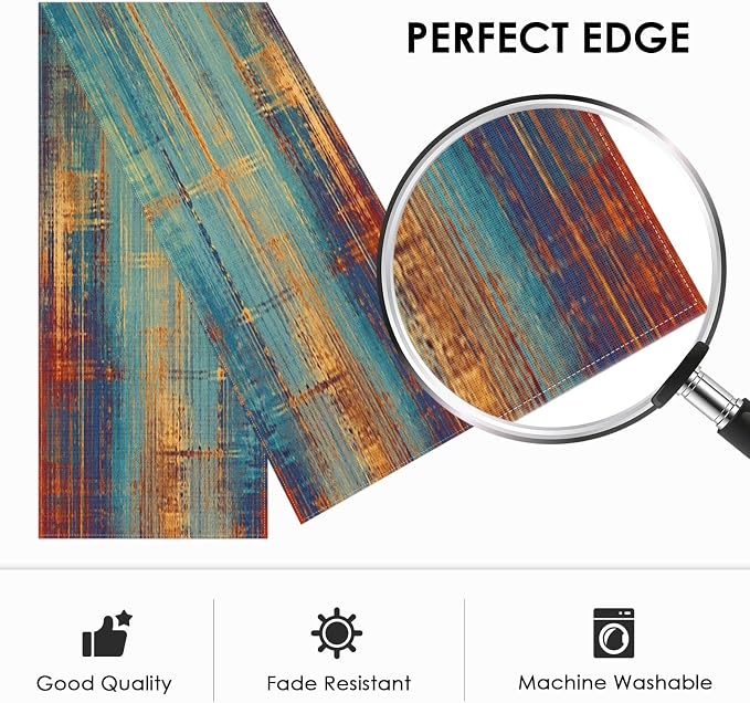 Emvency Table Runner, 13x108 Inch, Abstract Vintage Blue | Rust Painting Dining - Image 3