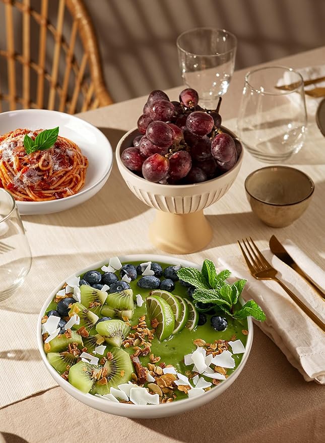 Quatish 35oz Pasta Bowls Set of 8, 8.5" Large Salad Bowls Soup Bowl for Kitchen, Microwave & Dishwasher Safe, Porcelain Wide and Shallow Serving Bowl, White Dinner Plates, Dinnerware Set, Gift