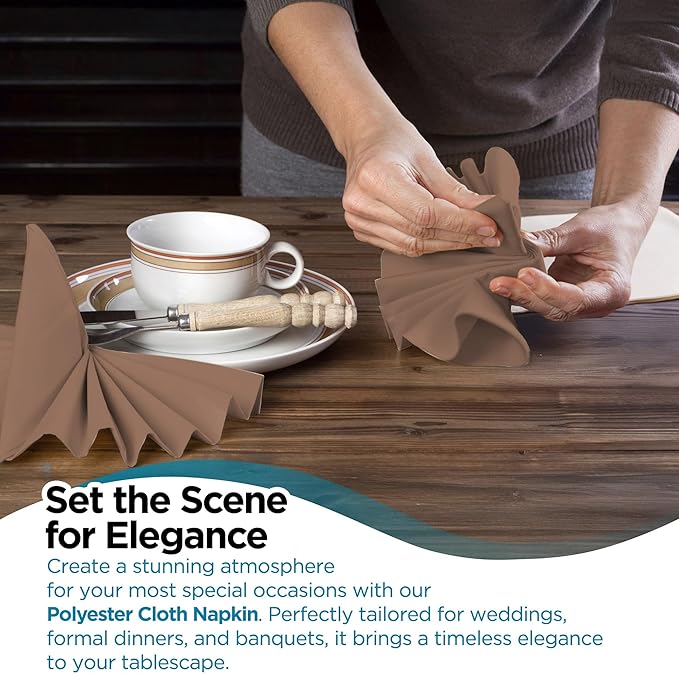 Polyester Cloth Napkins - Washable Soft Table Linens - Durable & Elegant for Dining, Restaurants, Weddings, Events, Rentals, Banquets, & Parties - Premium Quality Set of 250, Brown, 20"x20"