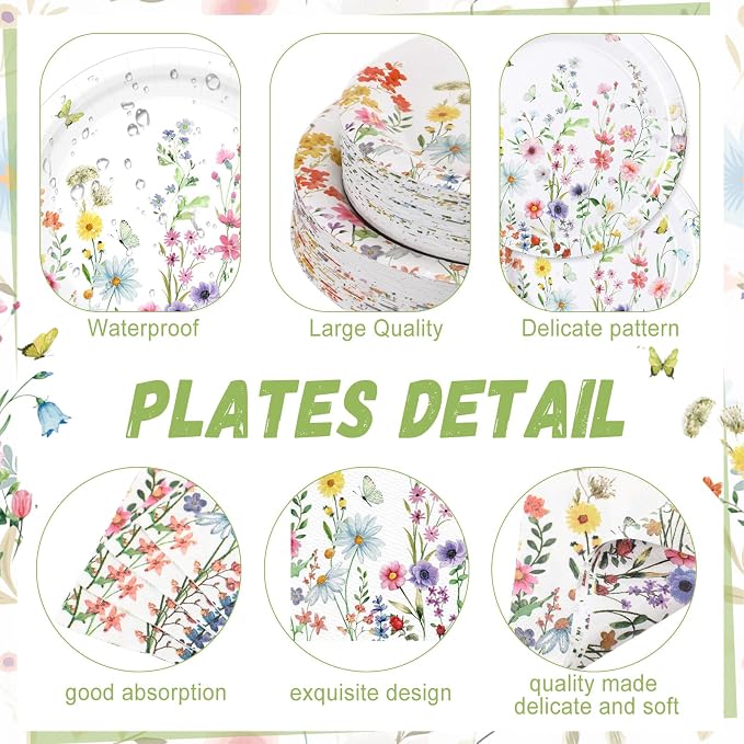 250 Pcs Wildflower Party Decorations Include Spring Summer Floral Paper Plates - Image 2