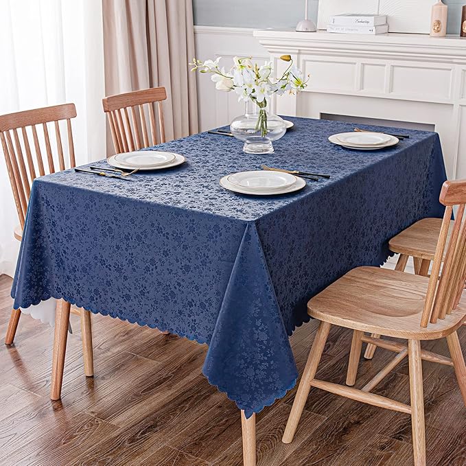 Smiry Rectangle Table Cloth, Waterproof Heavy Duty Vinyl Tablecloths, Wipeable Washable Table Cover for Kitchen and Dining Room (Navy Blue, 52" X 70")