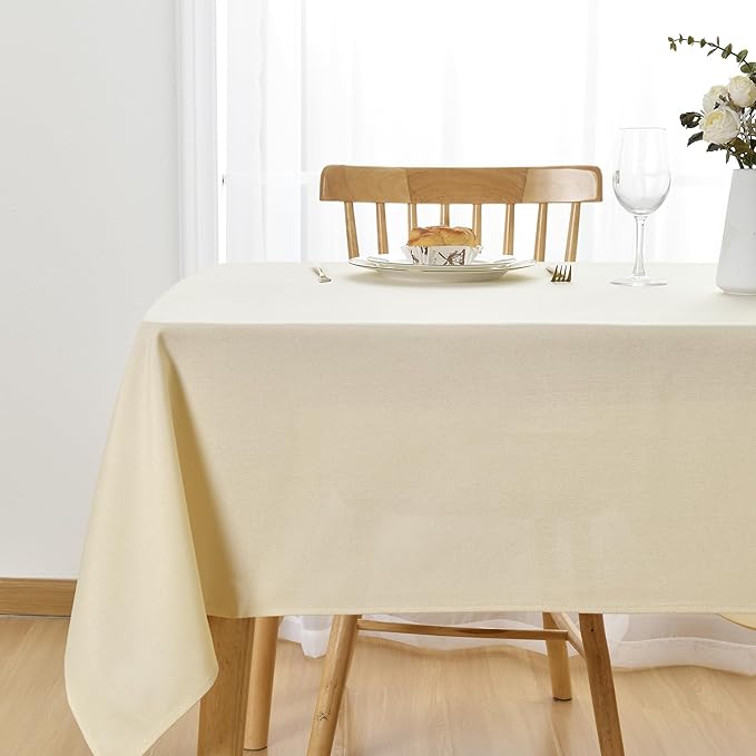 JIUZHEN Faux Linen Farmhouse Tablecloth Rectangular, Wrinkle Stain Resistant Table Cloth Rectangle Table Cover for Kitchen Dining, Champagne, 54 x 120 Inch
