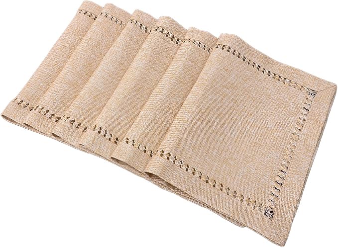 Grelucgo Set of 6 Handmade Hemstitch Beige Table Placemats, Rectangular 12 by by Grelucgo