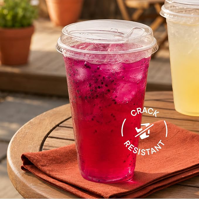 24 oz Clear Plastic Cups with Strawless Sip-Lids PET Crystal Clear Disposable - Image 6