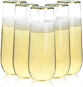 48 Pack 9 oz Stemless Plastic Champagne Flutes, Clear Disposable Champagne Glasses Gold Rim, Shatterproof and BPA-Free Drinkware for Party & Graduation & Wedding