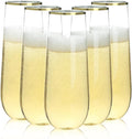 Bestluck 48 Pack 9 oz Stemless Plastic Champagne Flutes Gold Rim | Clear by Bestluck