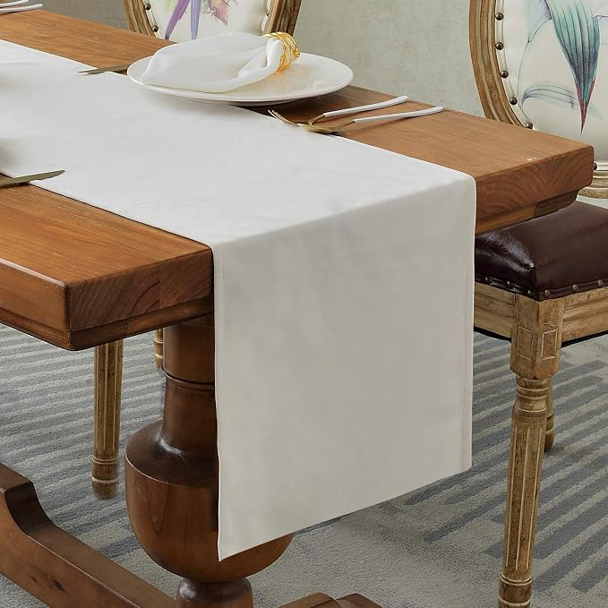 BALCONY & FALCON Table Runner Velvet Ivory 14"x118" | Elegant, Fall Decor by BALCONYFALCON