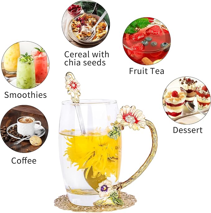 Flower Tea Cup, Butterfly Daisy Glass Fancy Coffee Mug - Image 5