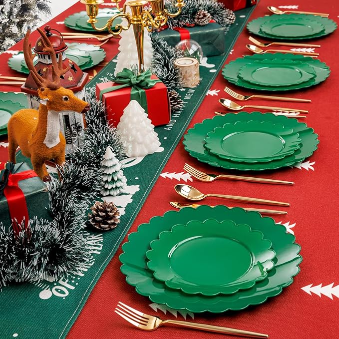 SUT 72Pcs Green Plastic Plates, 10.25inch Dinner Plates, Disposable Dinner Plates, green Heavy Duty Plastic Plates, Disposable Plates, Scallop Plates for Occasion