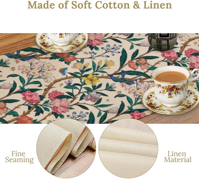 William Morris Vintage Floral Table Runner, Birds Butterflies and Bees - Image 6