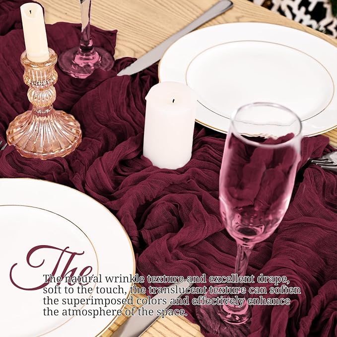 4 Pack Burgundy Table Runner 17 x 108inch Cheesecloth Table Runner Boho Gauze - Image 6