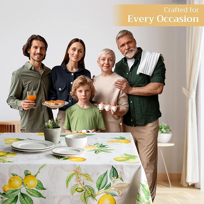 Maison d' Hermine Table Cloth Rectangle Table 100% Cotton 60 x 90 Inches Tablecloth Reusable Decorative for Dining Room Farmhouse Home Valentines Day Decorations Spring Summer - Limoncello
