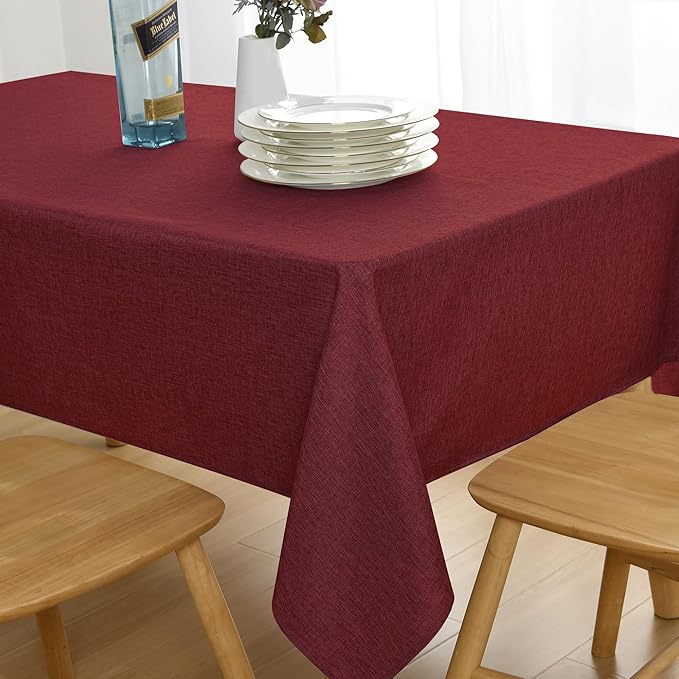 JIUZHEN Square Table Cloth Faux Linen Farmhouse Tablecloth Wrinkle Stain Resistant Tablecloth Table Cover for Kitchen Dining, Holiday Party Dinner, 60 x 60 Inch, Red