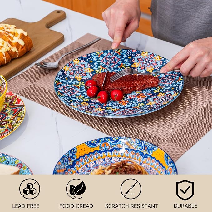 Plates and Bowls Set, Service for 4, 16 Pieces Ceramic Dinnerware Set, - Image 3
