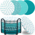 8 Pcs Drink Coasters with Holder, Minimalist Cotton Woven Coaster Set, 4 Colors Absorbent Coaster Protection Protection for Various Cups, Ideal for Coffee Tables and Home Decor Tabletop, 4.3 Inches