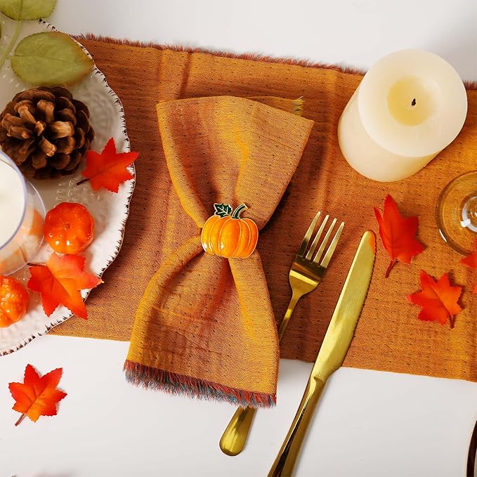 wonlex Pumpkin Napkin Rings Set of 6, Fall Napkin Rings Holder, Metal Napkin - Image 3