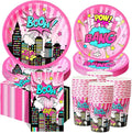 Funnymoom 250 Pcs Girl Hero Birthday Decoration Pink Comic Girl Hero Paper by Funnymoom