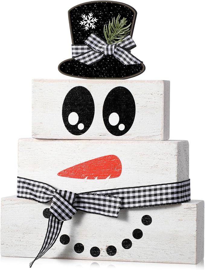 Moucuny 4 Pcs Winter Table Decoration Wooden Snowman Decor Black and White by Moucuny