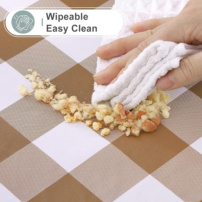 misaya Rectangle Waterproof Vinyl Table Cloth, Buffalo Flannel Backed Tablecloth, Wipeable Plastic Table Cover for Dinner, Kitchen, Outdoor (52" x 70", Brown and White)