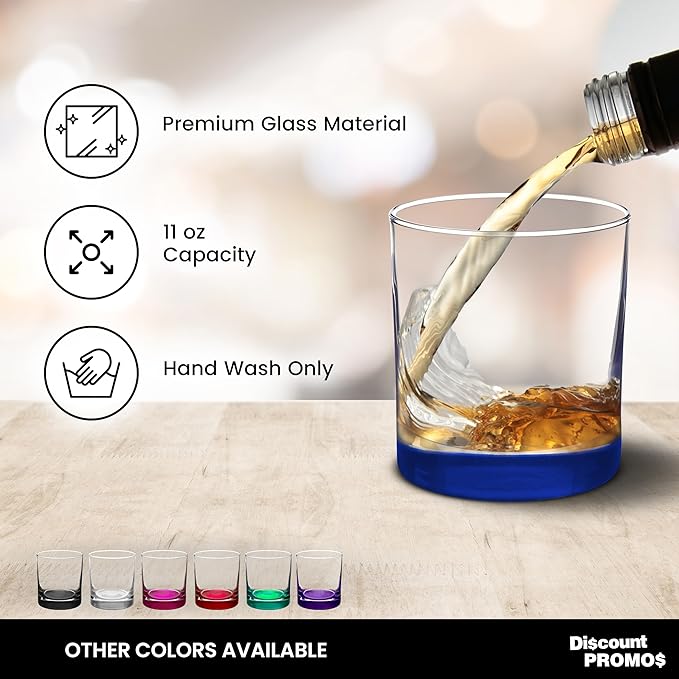 Whiskey Glasses by Libbey 10 oz. Set of 10, Bulk Pack - Heavy Base Old Fashioned Glass, Perfect for Scotch, Bourbon, Whiskey, Cocktail - Blue