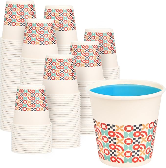 100 Pack 3 oz Bathroom Cups, Disposable Paper Cups with Rolled Rim, Small Paper Mouthwash Cup for Guest Bathrooms, Vanity & Office Use, Puzzle