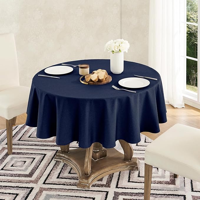 Tablecloth Linen Textured Waterproof & Stain Resistant Table Cloth Wrinkle Free Decorative Fabric Farmhouse Table Cover for Dining/Party/Buffet/Wedding, 60 x 60 Inch, Navy Blue