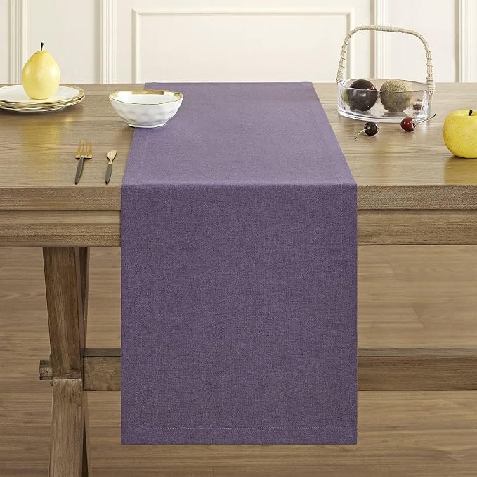 Basic Linen Style Table Runner, 14x36 Inch Purple | Mitered Corner Design - Image 2
