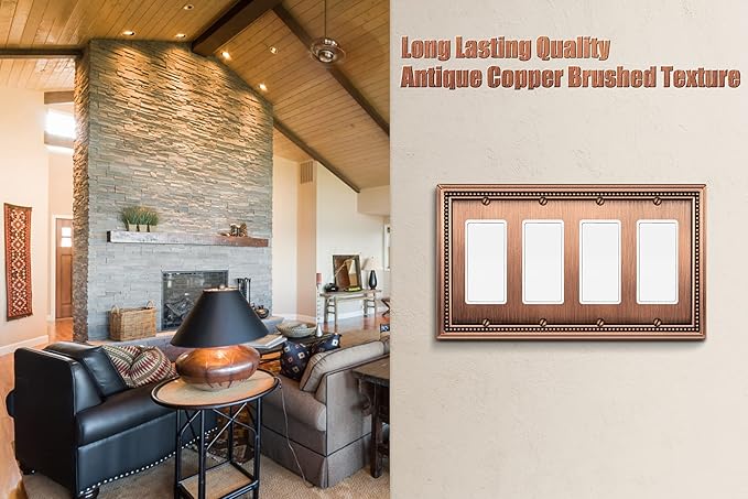 Henne Bery Sunken Pearls Heavy Duty Decorative Wall Plate Switch Plate Outlet Cover (Quad Decorator, Antique Copper)