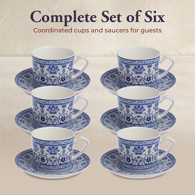 Zagara Home Mardin Porcelain Coffee Cup Set of 6, Espresso Cups and Saucers Set - Image 3