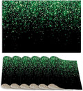 Placemats Set of 6 Linen Washable Kitchen Dining Green Glitter Table Mats Stain Heat-Resistant Desktop DécorPlace Mats for Home Party Indoor 12x18 in