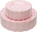 120PCS Pink Plastic Plates, Heavy Duty Disposable Party Plates with Gold Rim, Fancy 60 Dinner & 60 Dessert Plates for Parties and Wedding