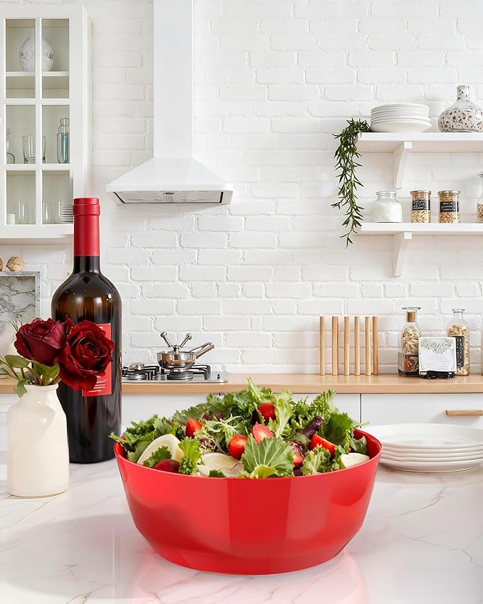 Hioasis 8 Pack Plastic Serving Bowls 128oz Red Plastic Bowls Heavy Duty Disposable Serving Bowls for Party Snack & Salad & Candy & Bar Buffet & Pool Party