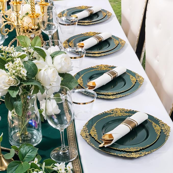 Nervure 350Pcs Green Plastic Plates, Plastic Dinnerware Set - Image 7