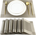 DACHUI Placemats, Heat-Resistant Placemats Stain Resistant Anti-Skid Washable PVC Table Mats Woven Vinyl (6pcs, Coffee-Cross)