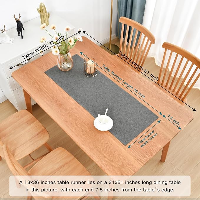 Faux Linen Small Table Runner Water Resistant 13 x 36 in, Charcoal | Farmhouse - Image 2