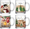Tioncy 4 Pcs Christmas Glass Coffee Mugs 12 oz | Reindeer Snowman Tree Designs by Tioncy