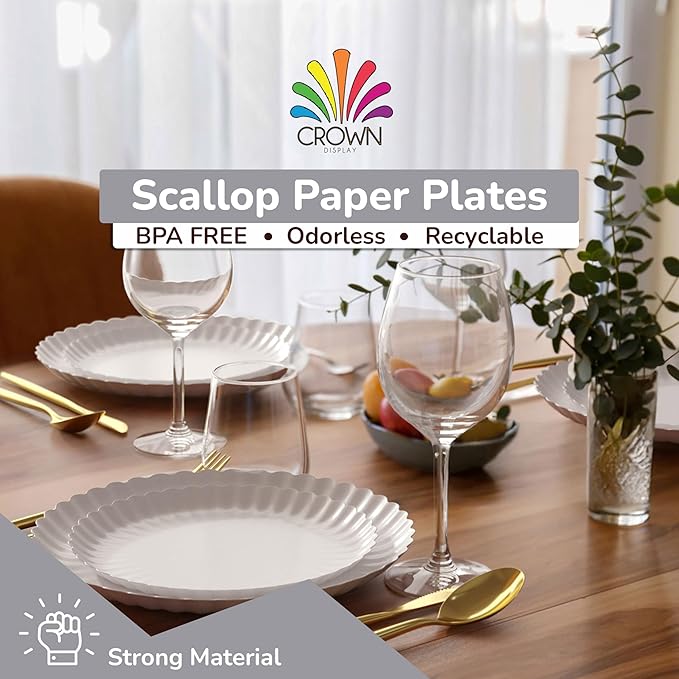 Trendables Floral Paper Plates 8.5 Inch & 10.5 Inch 40 Pcs Dinner Plate Set Fancy Disposable Plates for Party for 20 Guests 20 X 8 & 20 X 10 Large & Small Paper Plate Set for Parties Snow