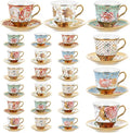 Teenyyou Set of 24 Tea Cups and Saucers Tea Party Decorations Floral Porcelain by Teenyyou